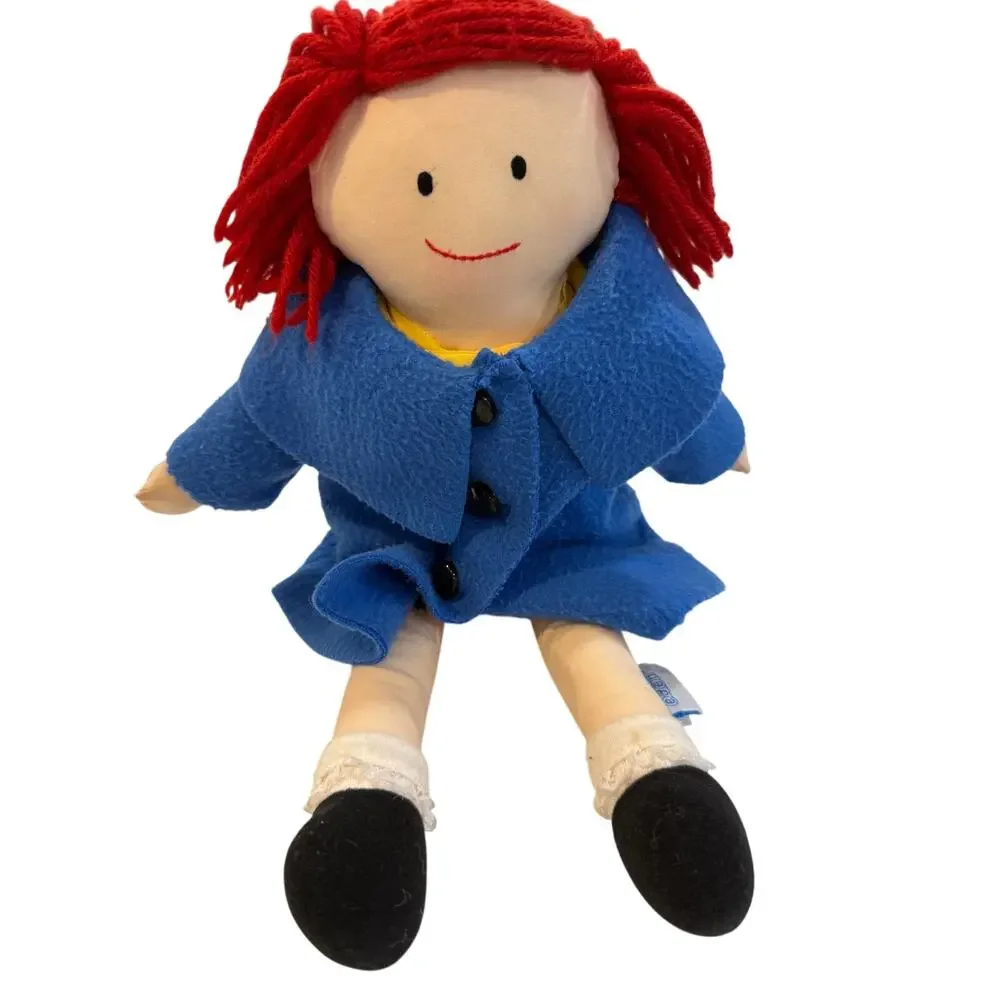 Vintage 1994 Eden Madeline Rag Doll 15” Blue Coat Red Plaid Dress